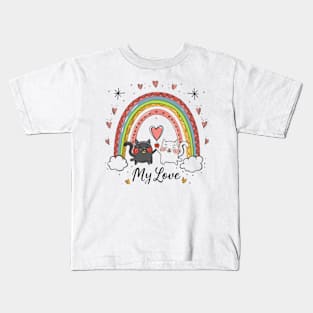 My Rainbow Cat is My Valentine Kids T-Shirt